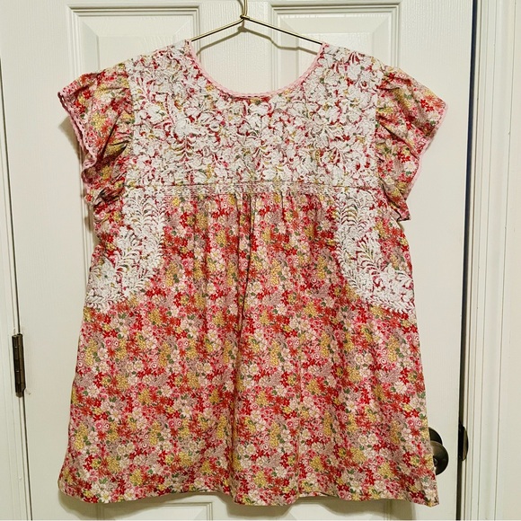 J.Marie Pink Floral Lace Embroidered Flutter Sleeve Blouse Size L - Picture 9 of 11